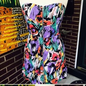 Minkpink Strapless Watercolor mini dress